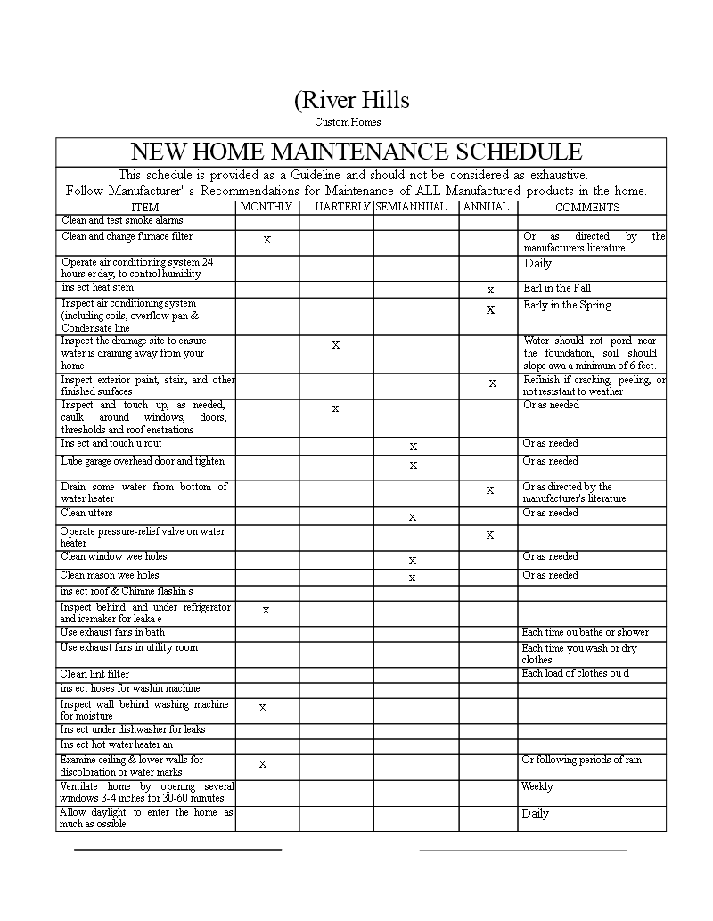 new-home-maintenance-schedule-template