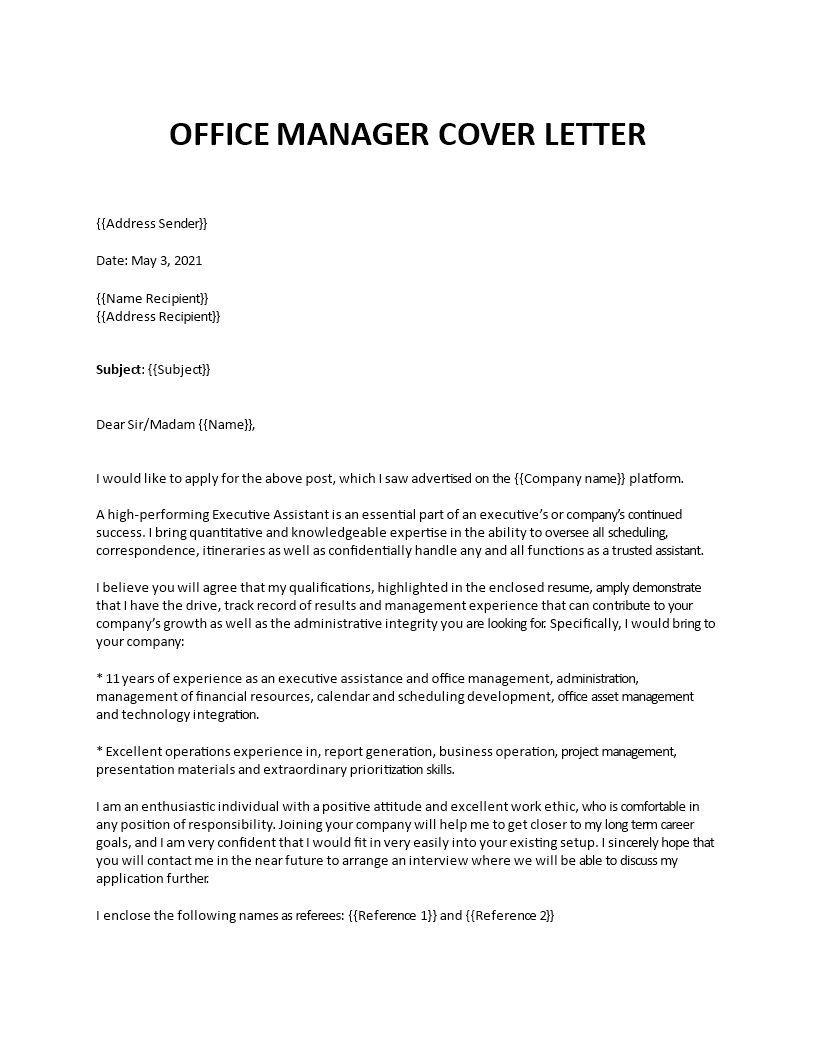 sample manager cover letter