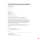 Job Offer Acceptance Letter Format example document template