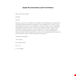 Recommendation Letter From Professor example document template