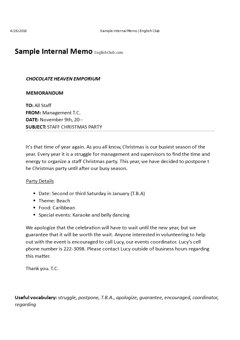 Free Internal Memo Template for Download - Plan Your Staff Christmas Party