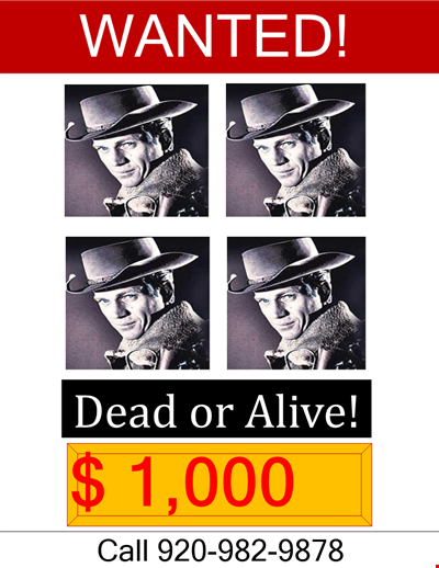 Dead Or Alive Wanted Poster Template