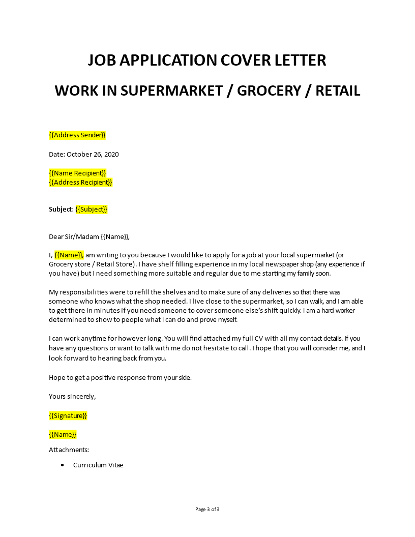 how to write application letter for supermarket job