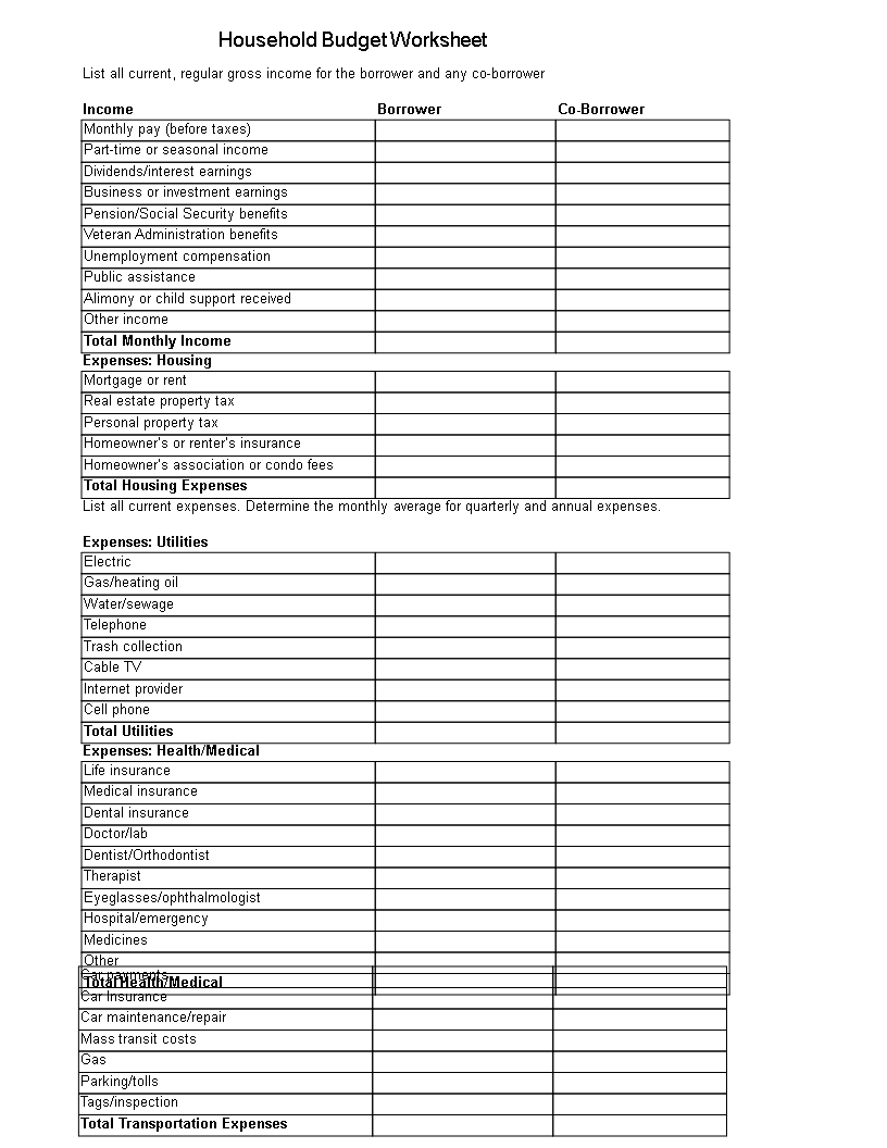 Monthly Family Household Budget Worksheet: Track Expenses, Insurance ...