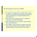 Work Breakdown Structure Template for Project Activities Installation example document template