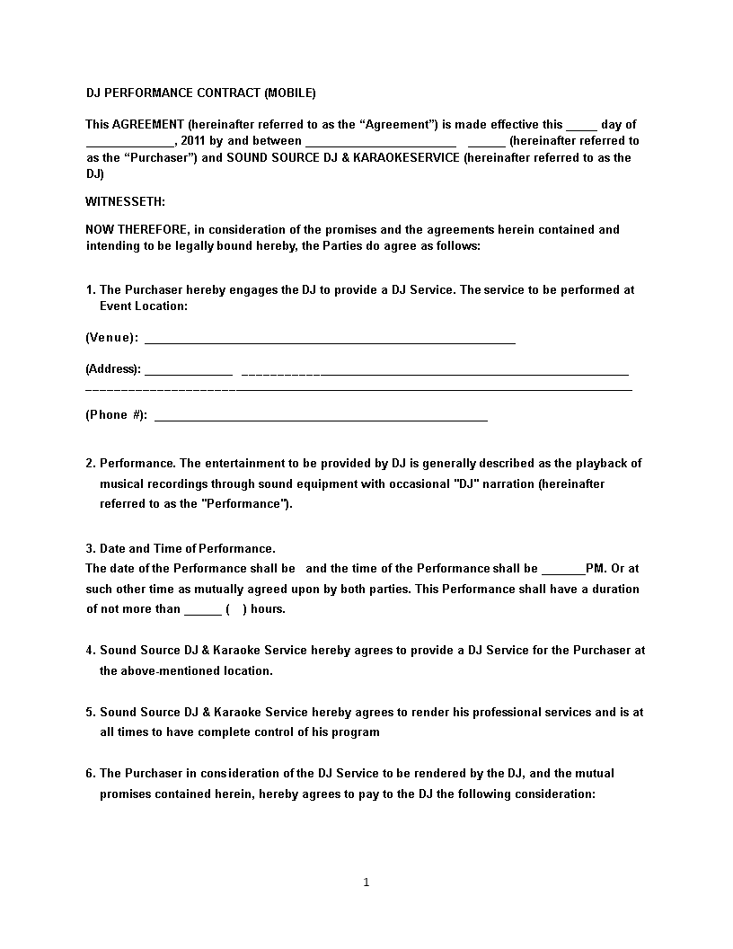 Dj Performance Contract Template