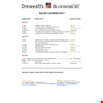 Sales Calendar example document template 