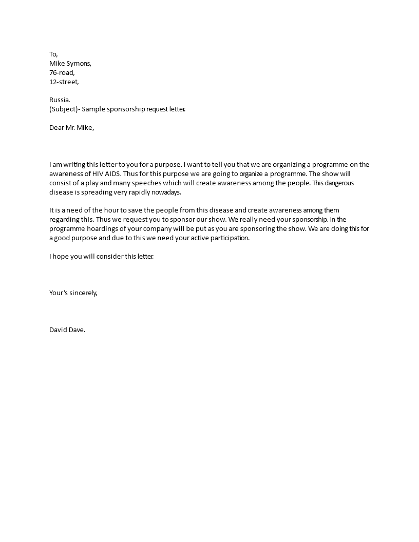 Sponsorship Letter Template