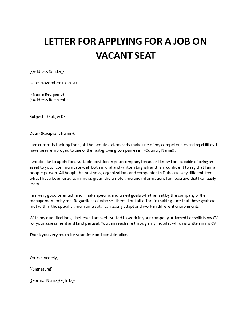 application letter for vacant position
