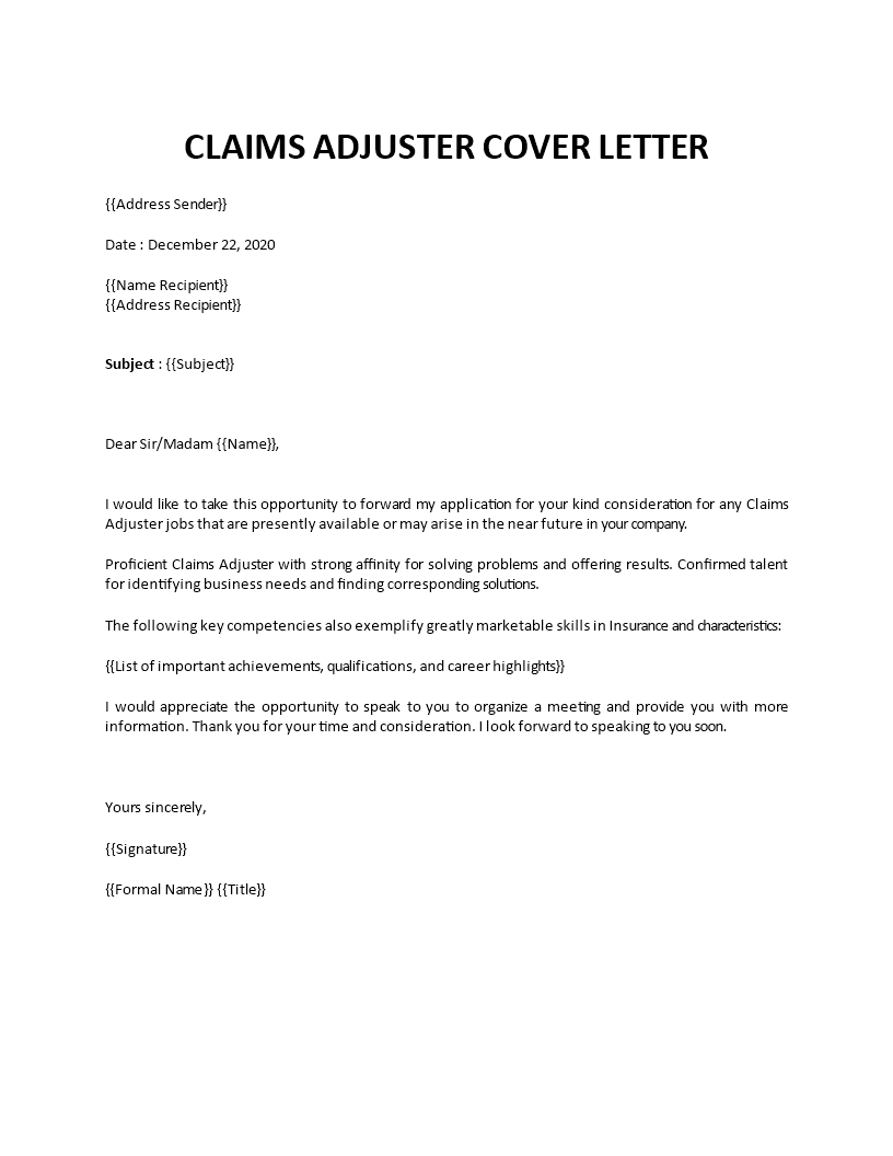 insurance claims adjuster cover letter with no experience