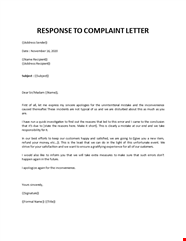 Response To Complaint Letter