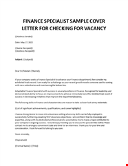 Finance Specialist Sample Cover Letter