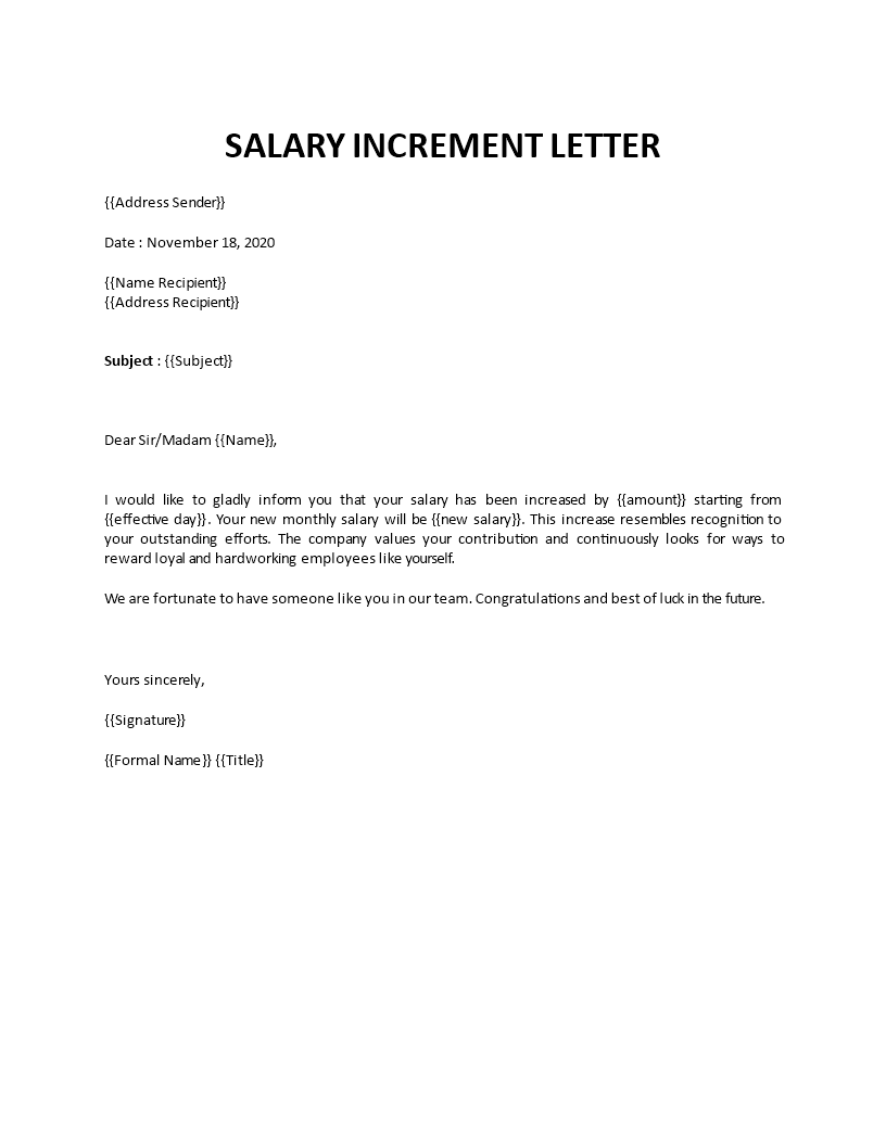 Salary Increment Letter Format From Employer