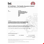 Quality Assurance Management Certificate example document template 