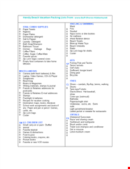 Packing List For Beach Vacation Template