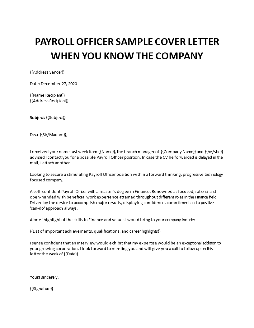 payroll administrator cover letter with no experience