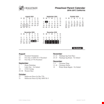 Preschool Parent Calendar Template example document template 