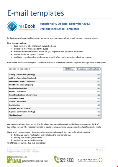 Customizable Email Templates for ResBook | Booking Templates by Tomahawk