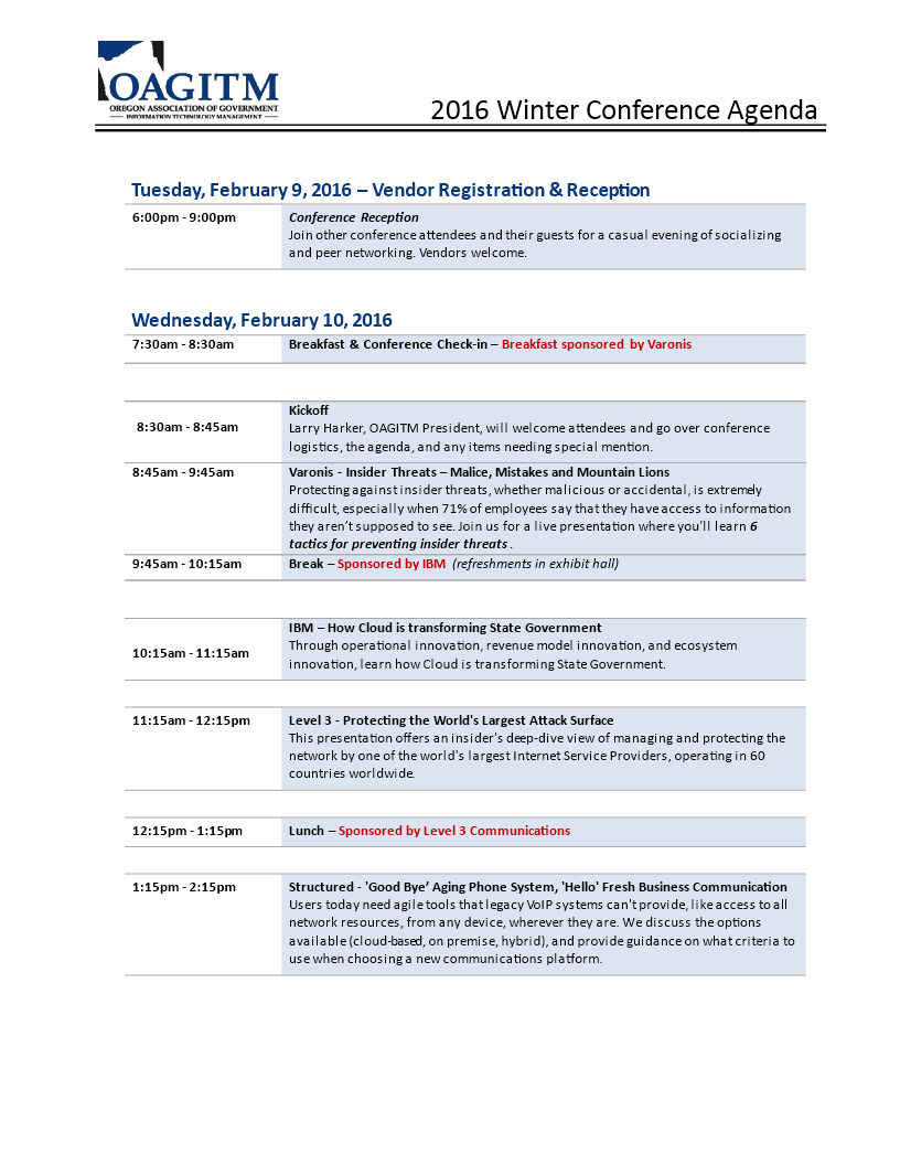 Formal Winter Conference Agenda Template