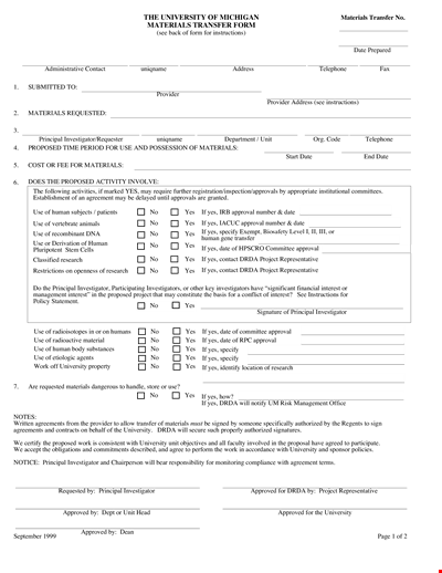 Material Transfer Form (University)