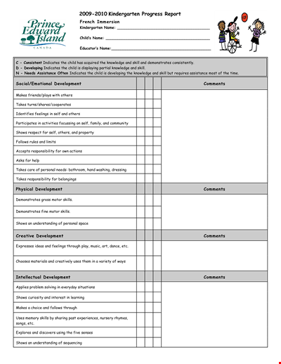 Kindergarten Progress Report Comment: Developmental Comments that Show a Child's Growth