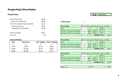 Pizza Delivery Order Template Excel Format