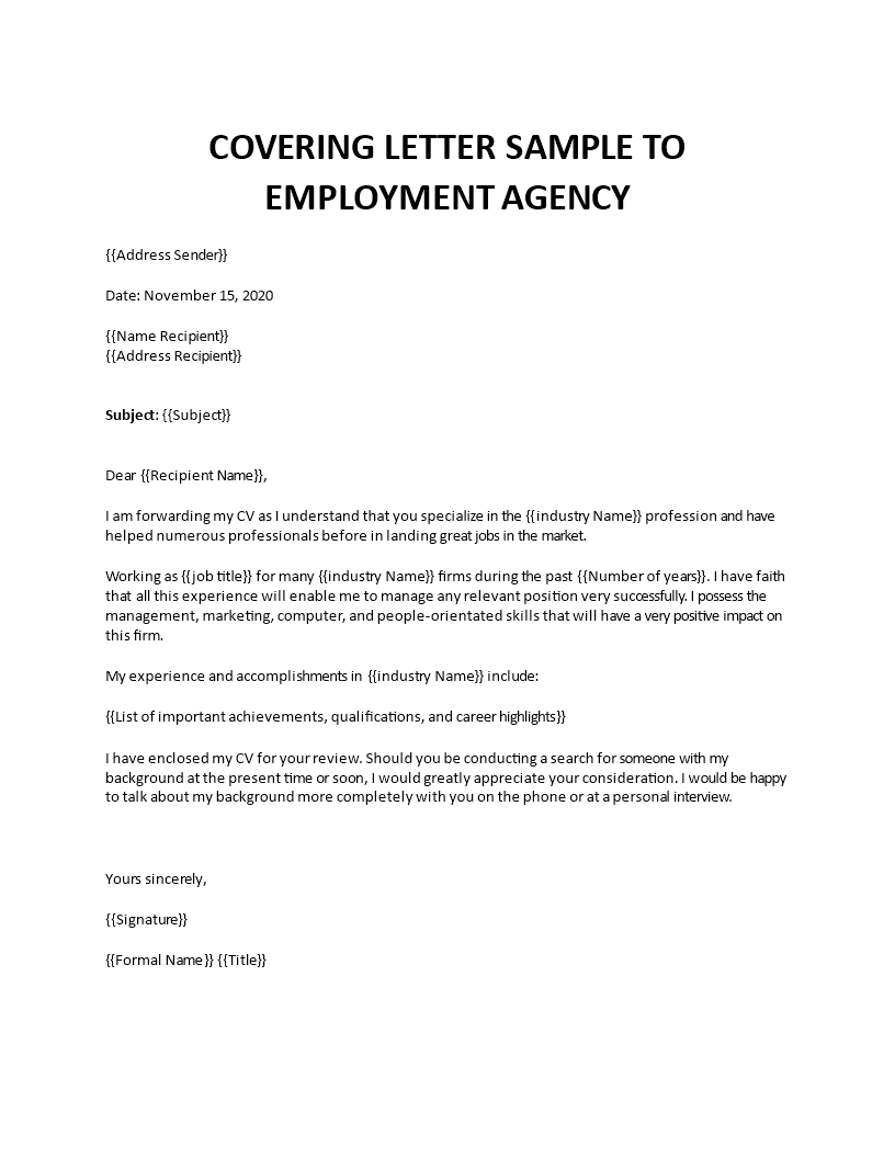 cover letter to work in a recruitment agency