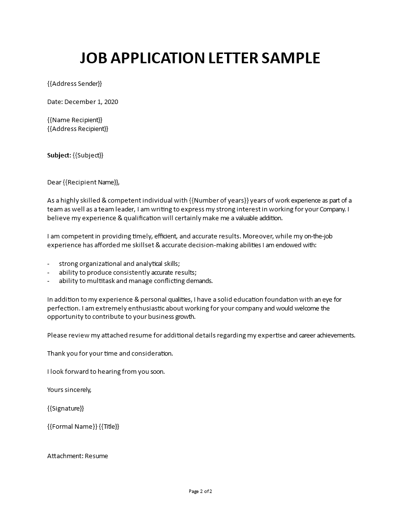 how to write application letter for job application