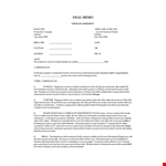 Deal Memo Template for Employee Agreement by Producer example document template 