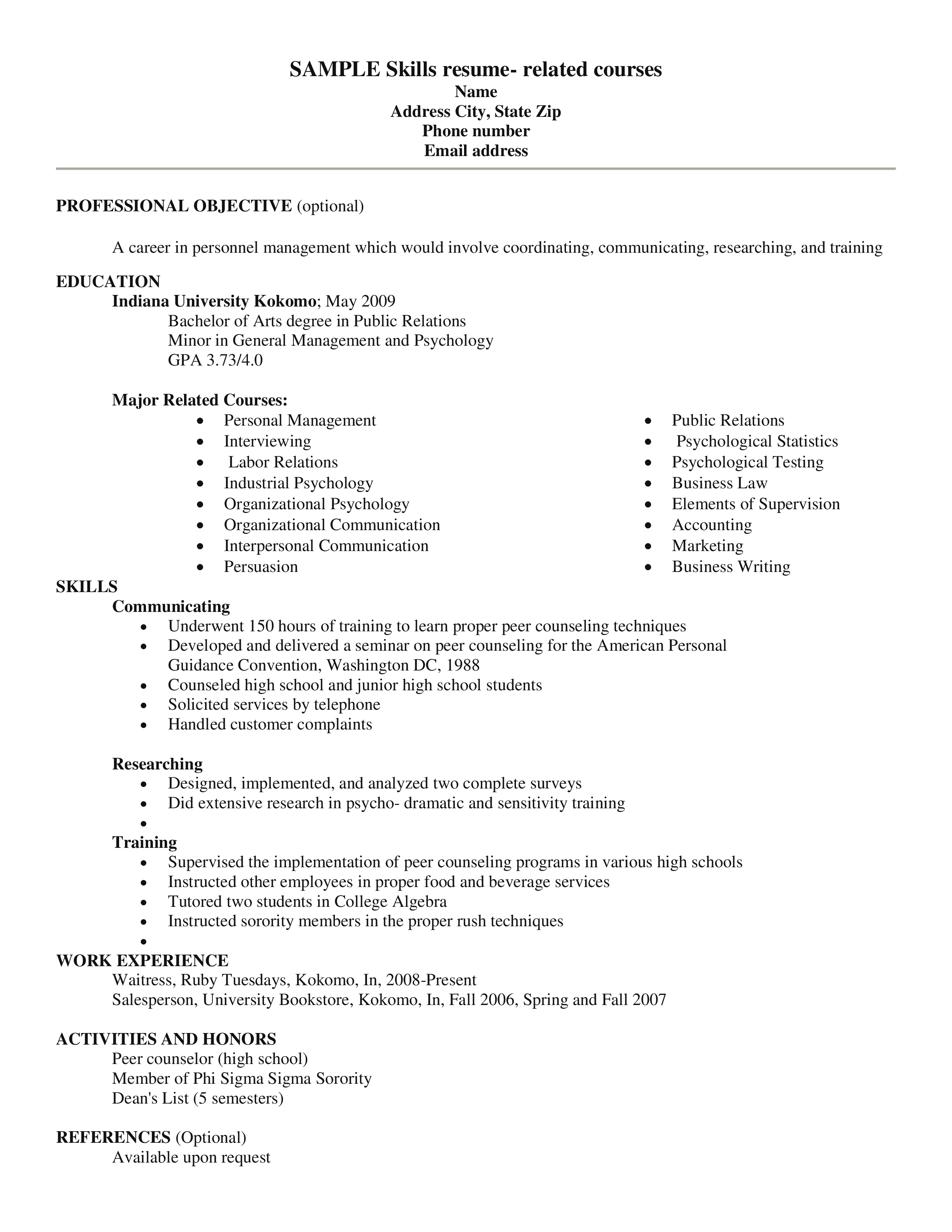 Sample Skills Resume Template