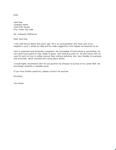 Personal Character Reference Letter for Jeremy Swanson | Years of ...