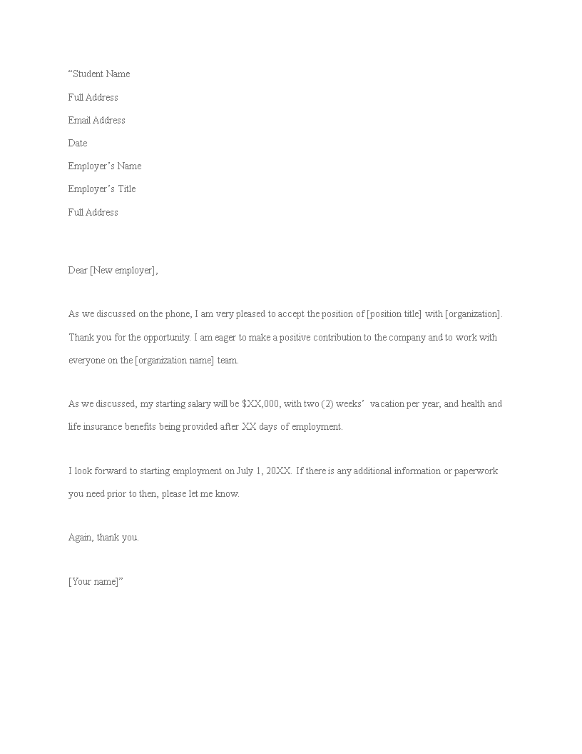 Accepting Job Offer Letter Template