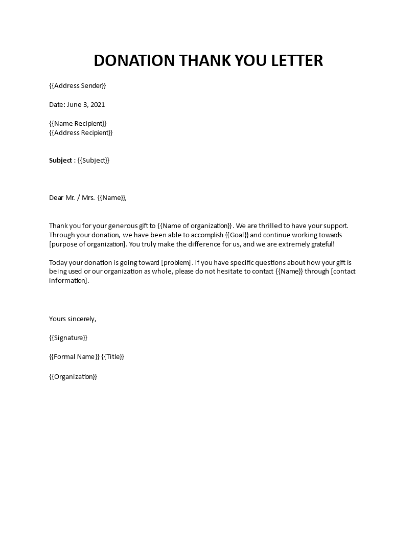 Example Donation Thank You Letter Onvacationswall com
