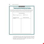 Free Reading Log Template for Students - Promote Metacognitive Skills example document template