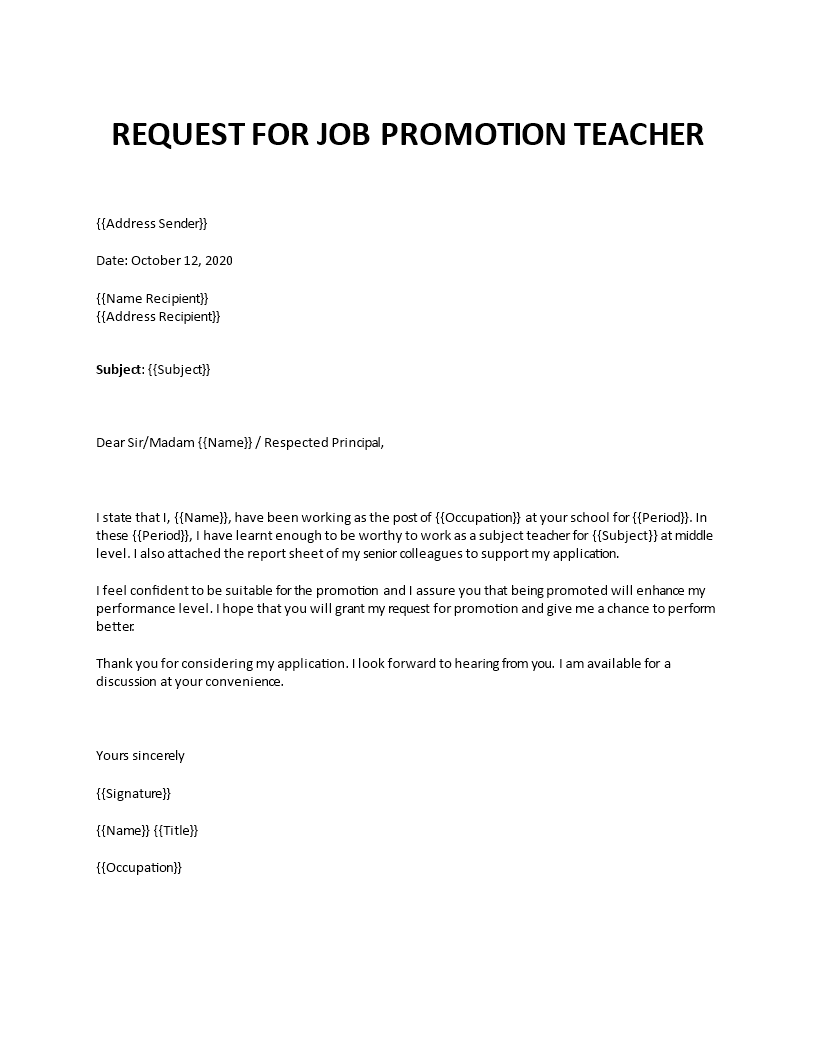 sample application letter for teacher 2 promotion pdf