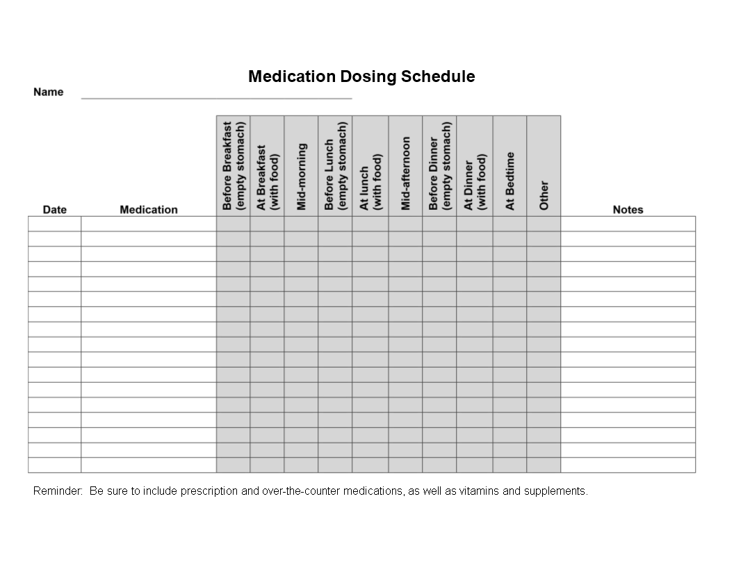 Medication Schedule Template - Easily Manage Medication Dosing and ...