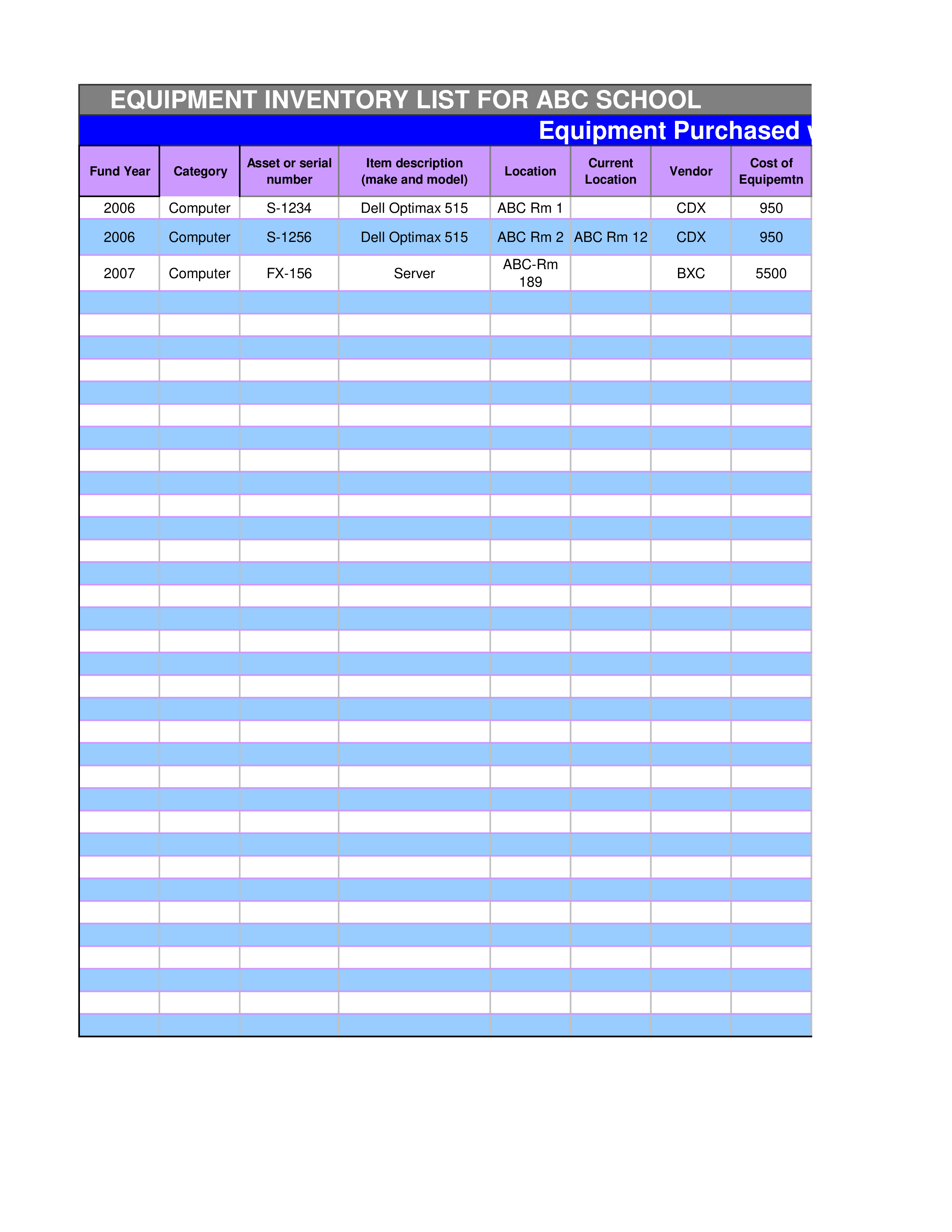 School Equipment Inventory List - Keep Track of Servers and Computers