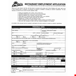 Restaurant Job Application Form In Pdf example document template