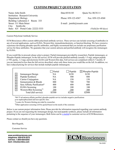 Project Quotation in PDF | Custom Peptide Service | Immunogen