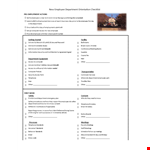 Employee Department Orientation Checklist | Personal, Employment, and Department Review example document template