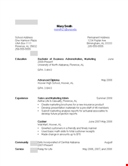 Part Time Job Resume Format Marketing School Hoover Florence