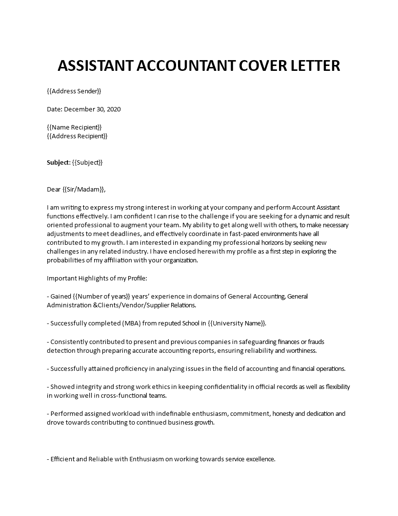 cover letter of account assistant