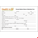 Personal Medical History Form example document template