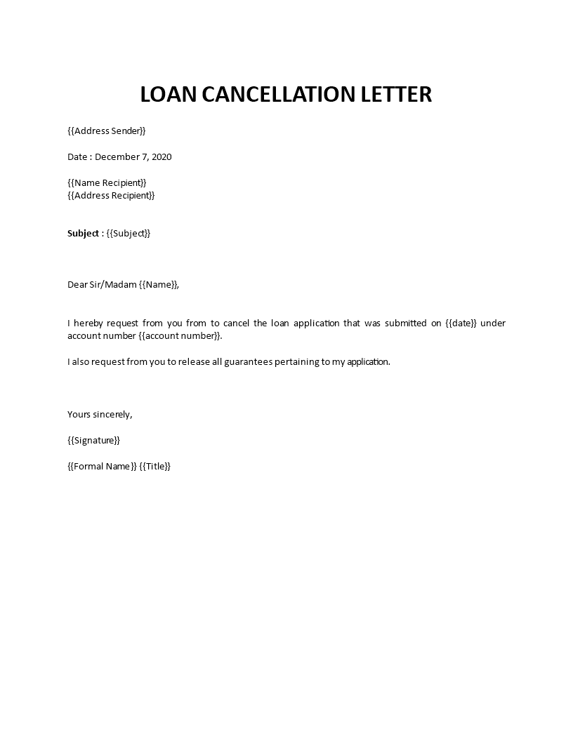cancellation of loan application letter