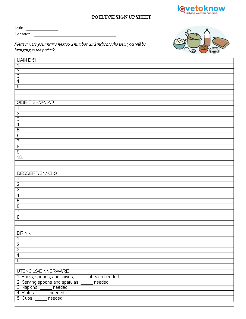 Organize Your Potluck with Our Sign-Up Sheet | Get Enough Spoons!