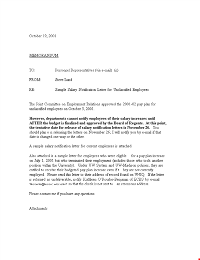 Salary Notification Letter Template