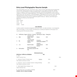 Entry Level Photographer Resume example document template 