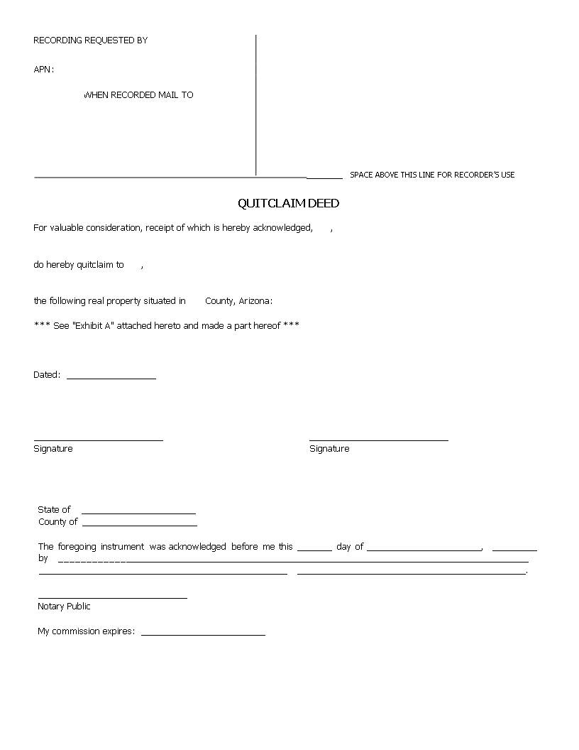 Quit Claim Deed Template - Sign, County | Hereby Acknowledged