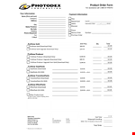 Printable Product Order Form Template - Order, Product, Total, Check, and Price example document template