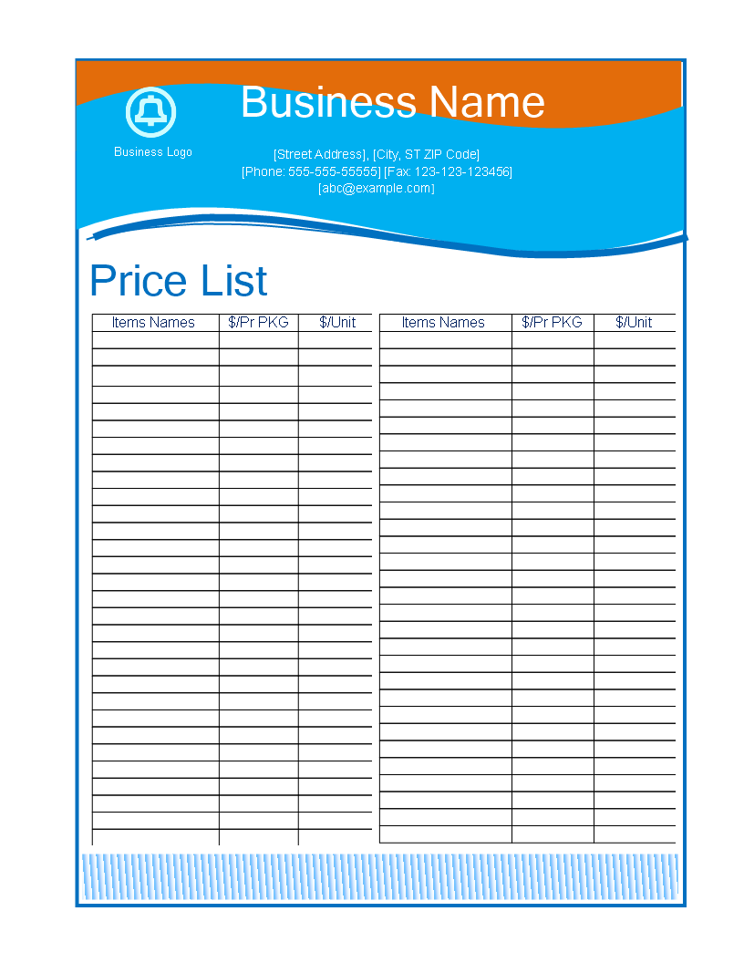 Affordable and Professional Price List Template | Customizable